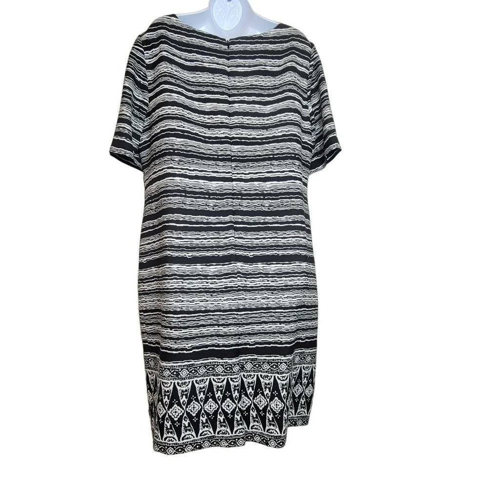 Preston & York Women's 16 Dress, Black & White Striped w/Geometric Print EUC - Picture 2 of 10